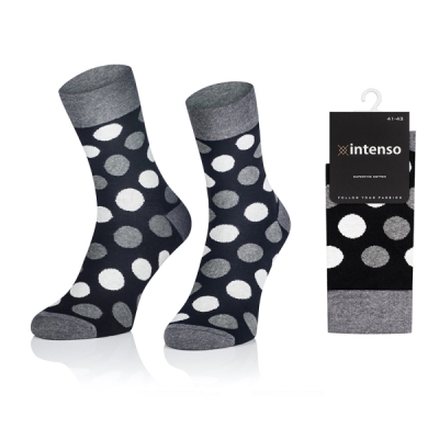 Intenso elegantní pánské vysoké ponožky Vzor 10 Puntíky - šedé