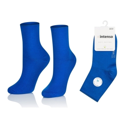 Intenso beztlakové bavlněné vysoké dámské ponožky - modré