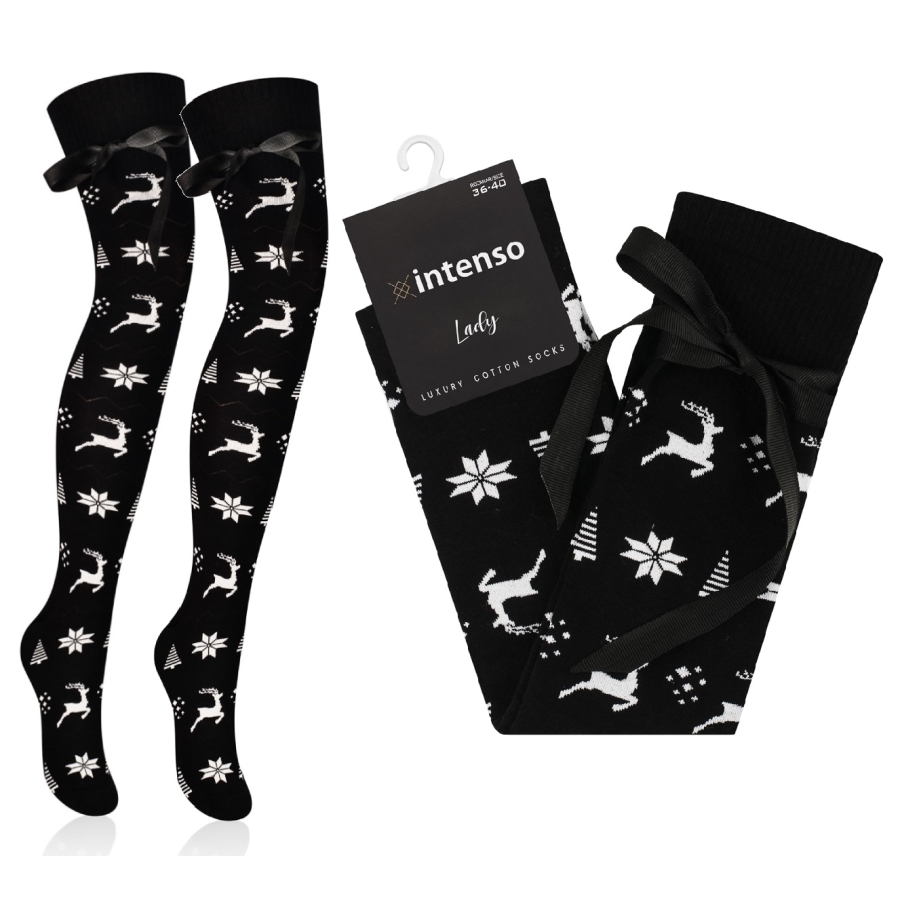 Intenso dámské bavlněné nadkolenky s mašlí Sobi - černé