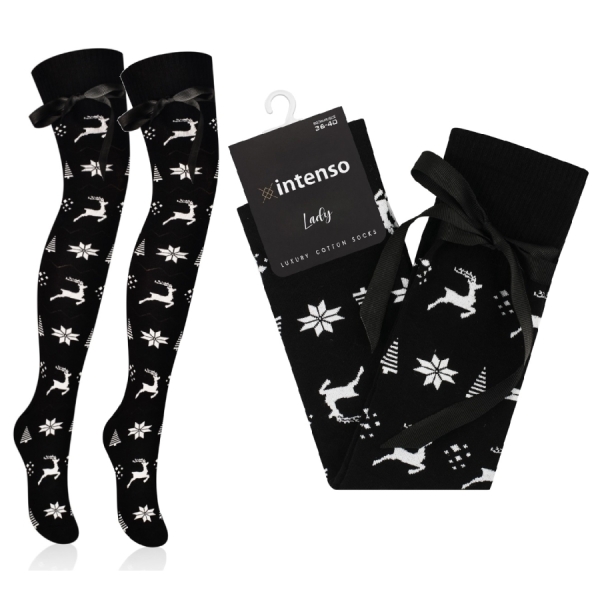 Intenso dámské bavlněné nadkolenky s mašlí Sobi - černé