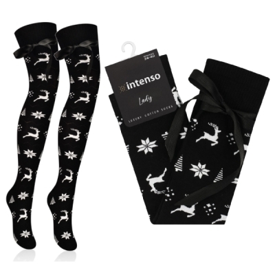 Intenso dámské bavlněné nadkolenky s mašlí Sobi - černé